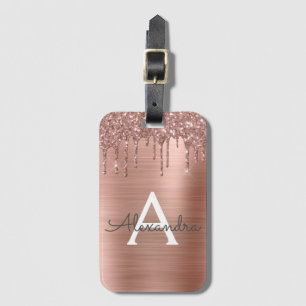 Rose Gold - Rosenrosa Glitter Metall Monogramm Nam Gepäckanhänger