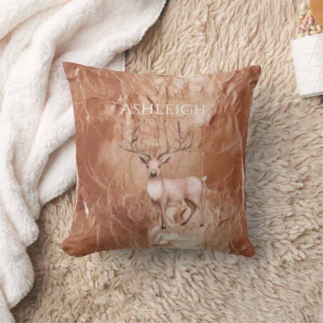 Rose Gold Röte Pink Boho Hirsch Baum Kissen (Decke)