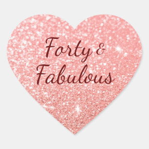 Rose Gold Rouge Faux Glitter Bokeh 40 und Fabelhaf Herz-Aufkleber