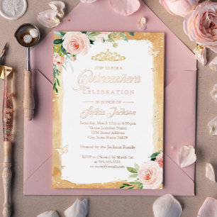 Rose Gold Rouge Quinceanera Floral Sparkle Tiara   Folieneinladung