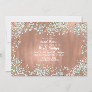 Rose Gold Rouge Rosa Weiße Baby-Atem Braut- Einladung
