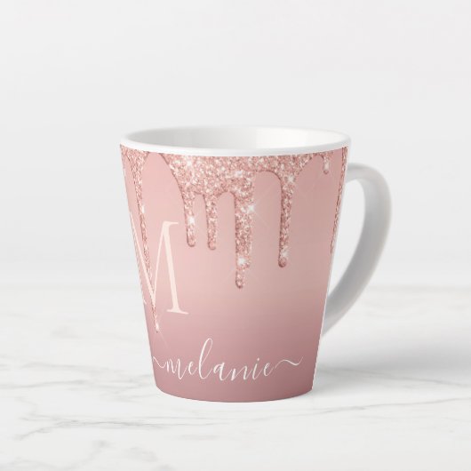 Rose Gold Roush Glitzer Ihr Name Letter Latte Tass Milchtasse (Rechte Ecke)