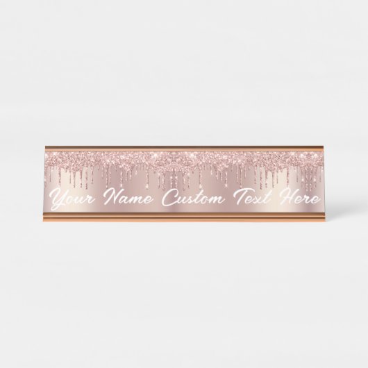 Rose Gold Roush Glitzer Tropfen Ihr Schreibtisch N Schreibtischnamensplakette (Vorderseite )