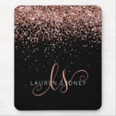 Rose Gold Roush Rosa Glitzer Metal Monogram Name Mousepad (Vorne)