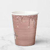 Rose Gold Roush Rosa Glitzer Monogram Paper Cups Pappbecher (Links)