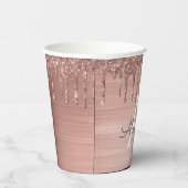 Rose Gold Roush Rosa Glitzer Monogram Paper Cups Pappbecher (Rechts)