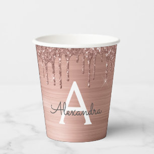Rose Gold Roush Rosa Glitzer Monogram Paper Cups Pappbecher