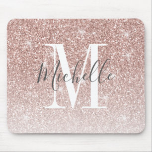 Rose Gold Roush Rosa Glitzer Sparkon Monogramm Nam Mousepad