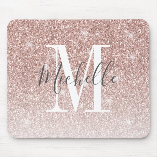 Rose Gold Roush Rosa Glitzer Sparkon Monogramm Nam Mousepad (Vorne)