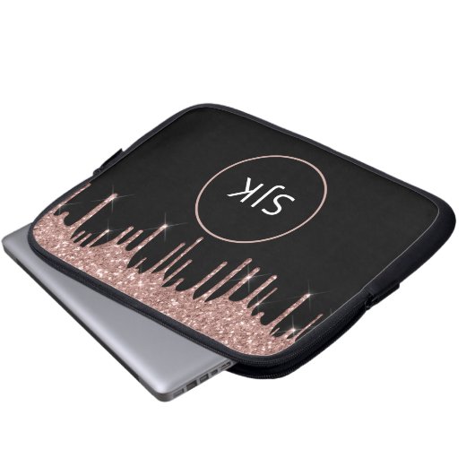 Rose Gold Roush Rosa Glitzer Sparkone Monogramm Laptopschutzhülle (Vorne Knopf)