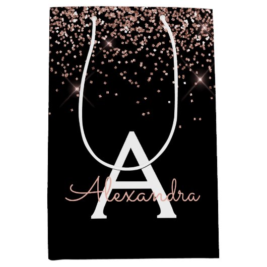 Rose Gold Roush Rosa Glitzer Sparkone Monogramm Mittlere Geschenktüte (Vorderseite)