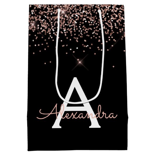Rose Gold Roush Rosa Glitzer Sparkone Monogramm Mittlere Geschenktüte (Rückseite)