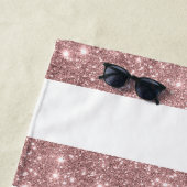 Rose Gold Roush Rosa Streifen Name Monogramm Strandtuch (Beispiel)