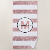 Rose Gold Roush Rosa Streifen Name Monogramm Strandtuch (Vorderseite)