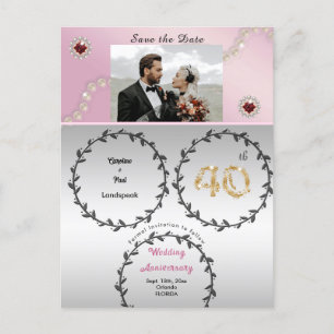 Rose Gold Ruby 40 Jahre Jubiläum Save the Date Postkarte