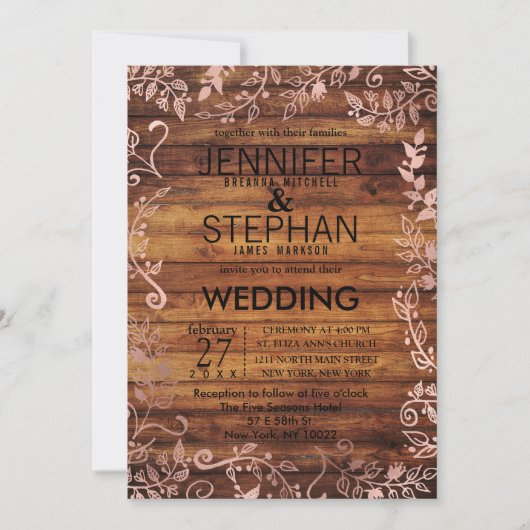 Rose Gold Rustic Country Wood Floral Hochzeit Einladung (Vorderseite)