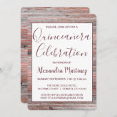 Rose Gold Rustic Wood Quinceanera Feier Einladung (Vorne/Hinten)
