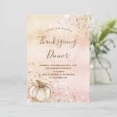 Rose Gold rustikale Kürbis Erntedank Abendessen Einladung (Stehend Vorderseite)