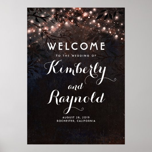 Rose Gold Rustikaler Treppenhochzeit Begrüßungszei Poster (Vorne)