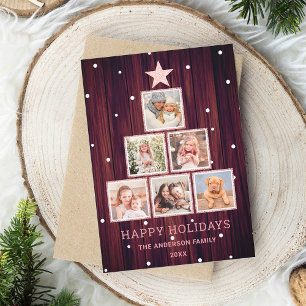 Rose Gold Rustikales Land Holz Weihnachtsbaum Foto Feiertagskarte