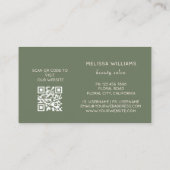 Rose Gold Sage Green Line Art Floral  | QR Code Visitenkarte (Rückseite)