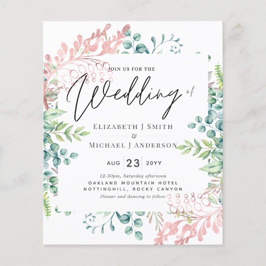 Rose Gold Sage Grüne Eukalyptus Grüne lädt ein (Vorderseite)