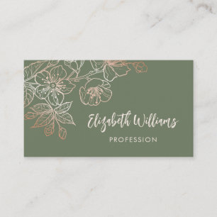 Rose Gold Salbei Grün Line Art Floral  Visitenkarte