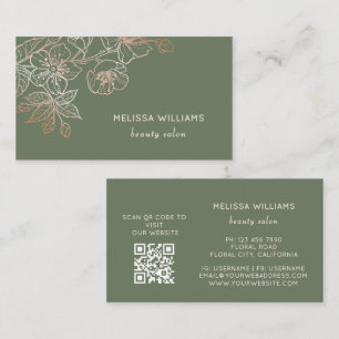 Rose Gold Salbeigrün Linienkunst Floral QR Code Visitenkarte