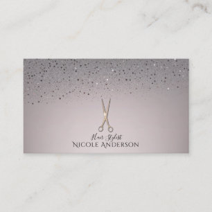 Rose Gold Salon Friseurschere Pink Grau Glitter Visitenkarte