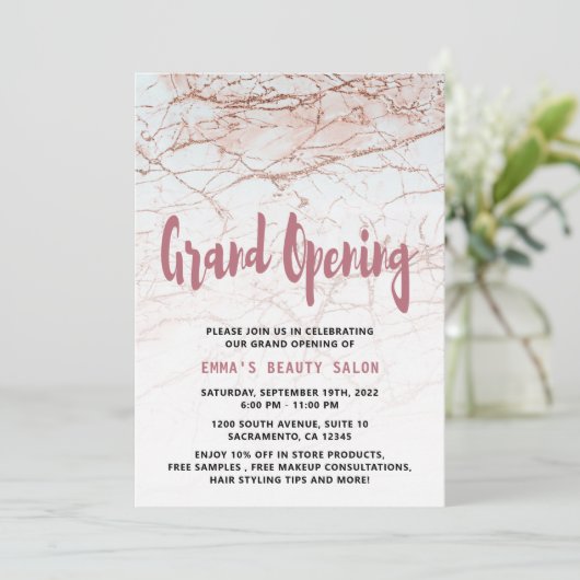 Rose Gold Salon Grand Opening Einladung (Stehend Vorderseite)