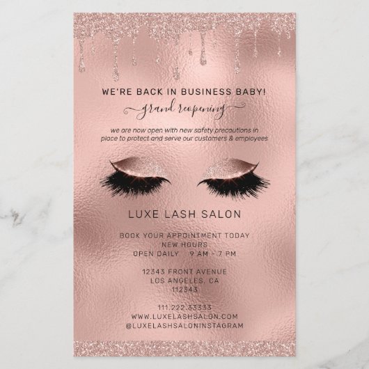 Rose Gold Salon Grand Wiedereröffnung Covid Sicher Flyer (Vorne)