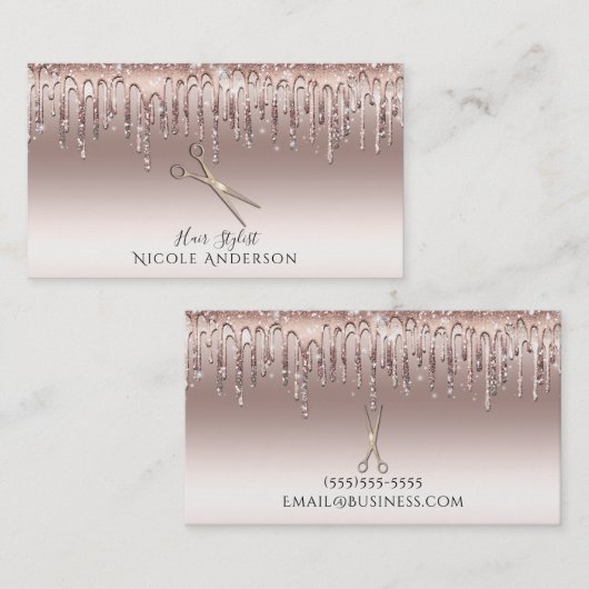 Rose Gold Salon Haare Stylistische Schere Rosa Gli Visitenkarte (Vorne/Hinten)