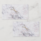 Rose Gold Salon Hair Stylist Scheren & Marmor Visitenkarte (Vorne/Hinten)