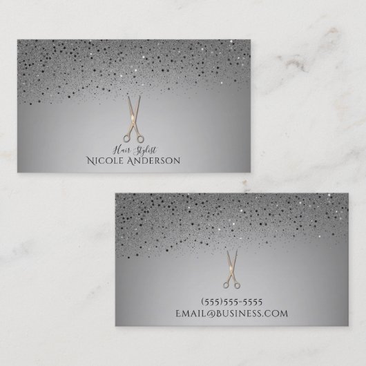 Rose Gold Salon Stylist Scheren Grau Glitzer Visitenkarte (Vorne/Hinten)