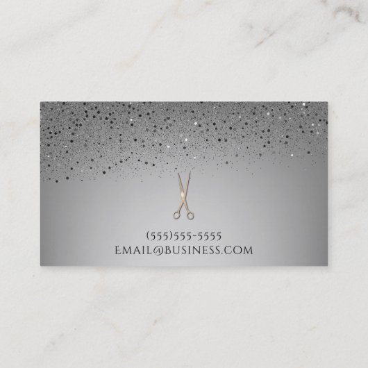 Rose Gold Salon Stylist Scheren Grau Glitzer Visitenkarte (Rückseite)