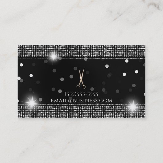 Rose Gold Salon Stylist Scissors Silver Sequin Visitenkarte (Rückseite)