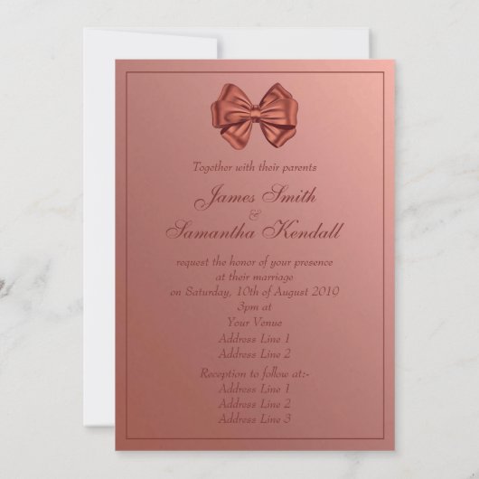 Rose Gold Satin Bow - Hochzeit Einladung (Rückseite)