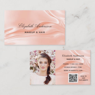 Rose Gold Satin Seide Foto elegant QR-Code Visitenkarte