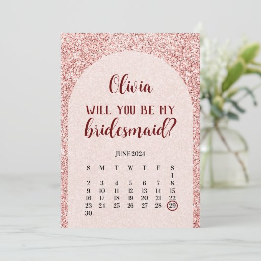 Rose Gold Save The Date Bridesmaid Proposal Card Einladung (Stehend Vorderseite)