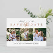 Rose Gold Save the Date FotoCollage Folieneinladung (Stehend vorne)