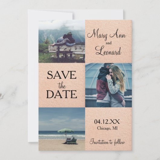 Rose Gold Save the Date Fotokarte (Vorderseite)