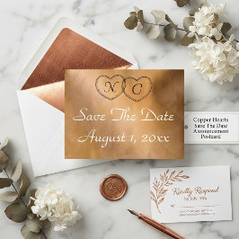 Rose Gold Save the Date Kupferherzen Ankündigungspostkarte