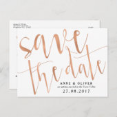 Rose Gold Save the Date Postkarte Rustikal (Vorne/Hinten)