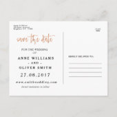 Rose Gold Save the Date Postkarte Rustikal (Rückseite)
