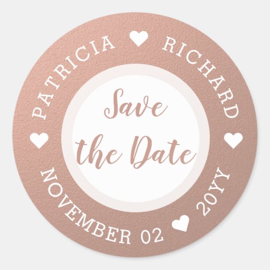 Rose Gold Save the Date Runder Aufkleber (Vorderseite)