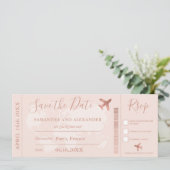 Rose Gold Save the Date Weltkarte Boarding Pass (Stehend Vorderseite)