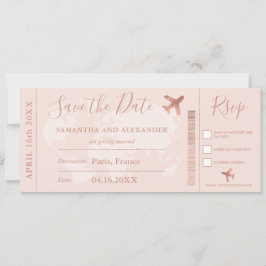 Rose Gold Save the Date Weltkarte Boarding Pass