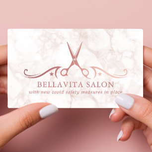 Rose Gold Schere Marmorsalon Covid-Sicherheit Visitenkarte