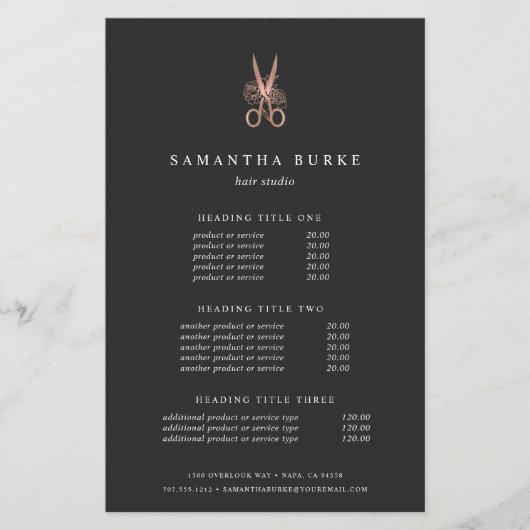 Rose-Gold-Schere | Salon Pricing & Services Flyer (Vorne)