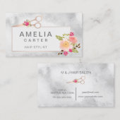 Rose Gold Scheren Blumenhaar Stylist Salon Visitenkarte (Vorne/Hinten)